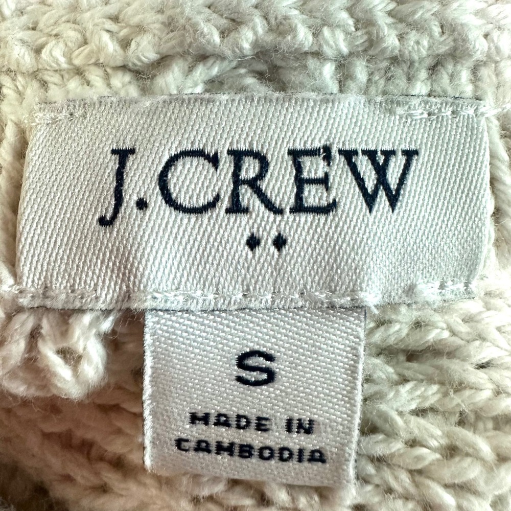 J CREW Cream 100% Cotton Cable Knit Sweater Crew Neck Womens S Preppy Minimalist - Picture 6 of 7
